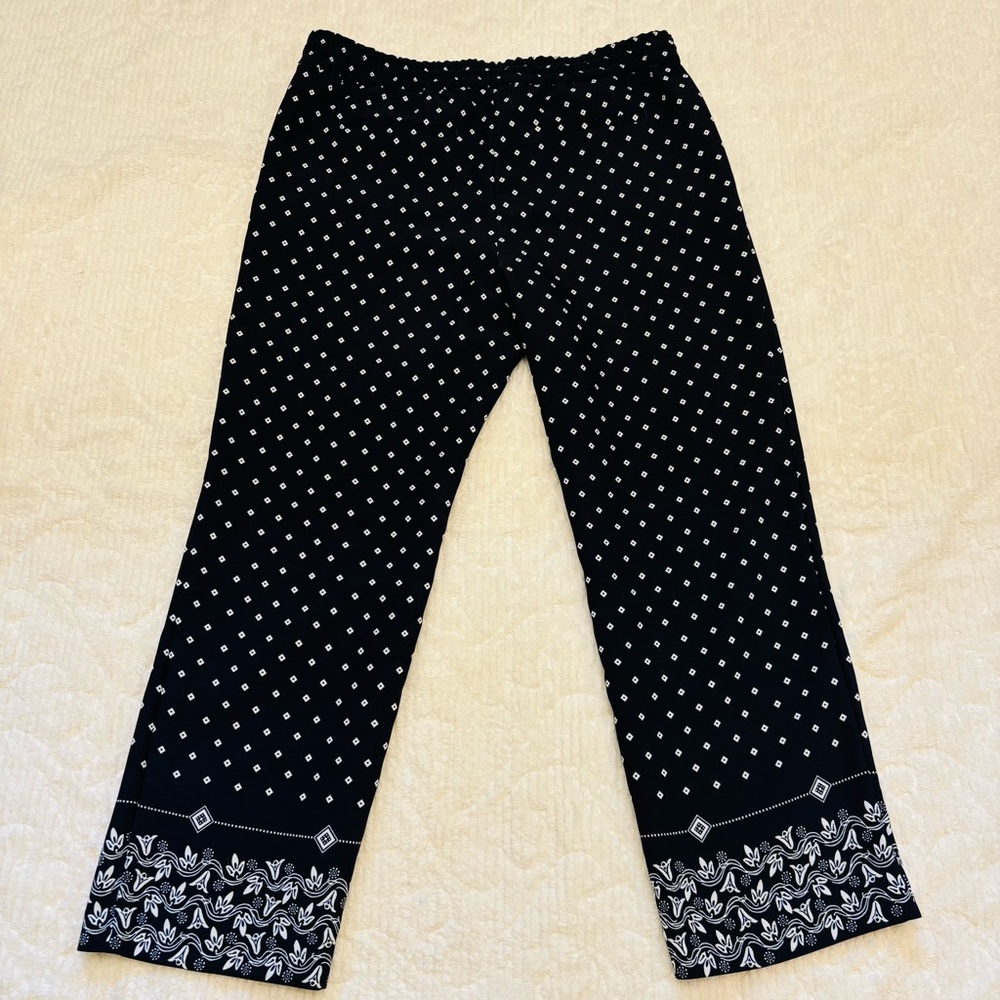 Loft Navy and White Drawstring Cropped Pant with Border Design. - Picture 2 of 9